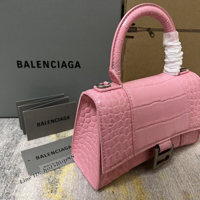 Balenciaga專櫃爆款新色XS號鱷魚紋櫻花粉沙漏包 巴黎世家Hourglass沙漏包 fyj1950